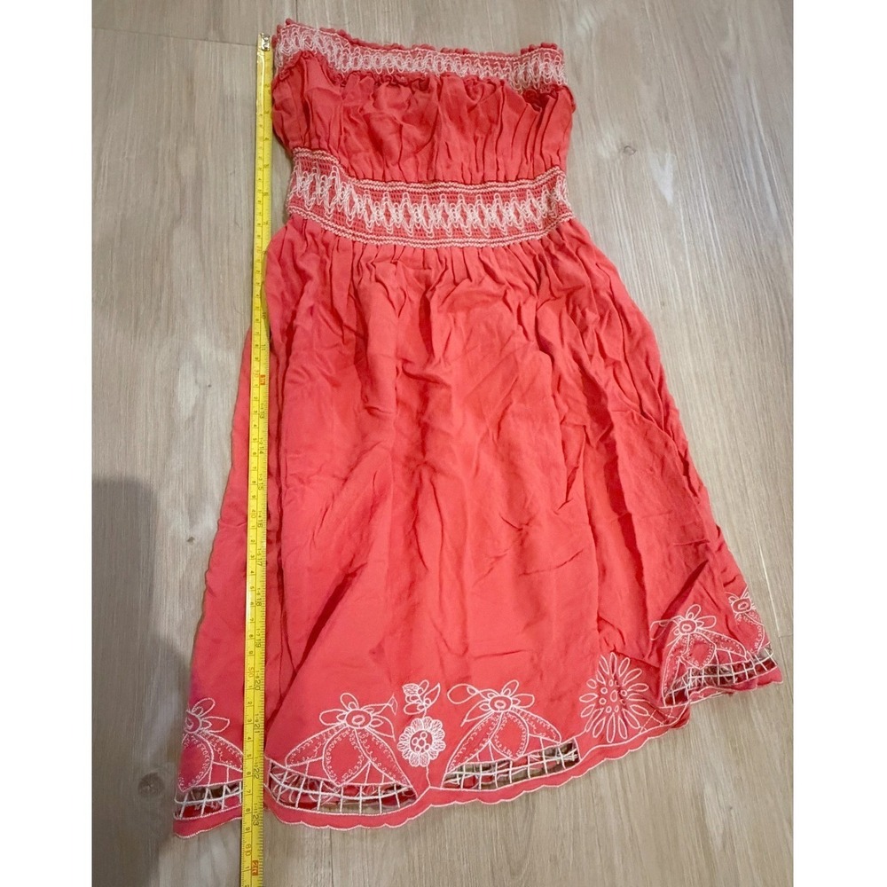 Vintage Y2K Wet Seal XS/S Coral Embroidered Smocked Strapless Babydoll Tube Top - Picture 6 of 6